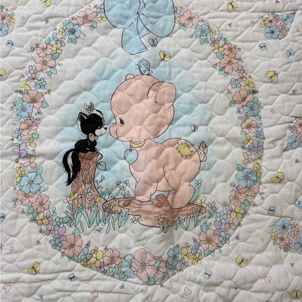 Precious Moments Pig & Skunk homemade quilted baby blanket - Picture 2 of 16